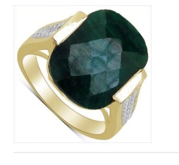 14K Yellow Gold Over Solid Sterling Silver 9.0 CTW Emerald Ring