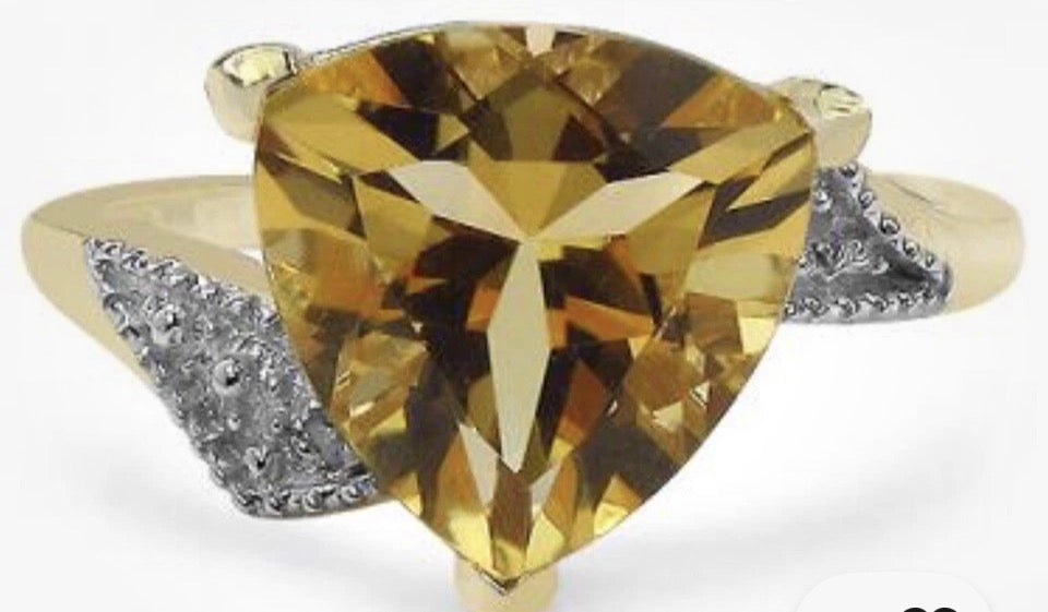 14K Yellow Gold Over Solid Sterling Silver Diamonds and 3.0 CTW Citrine Ring