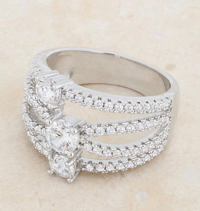 Three Rows CZ Band Ring