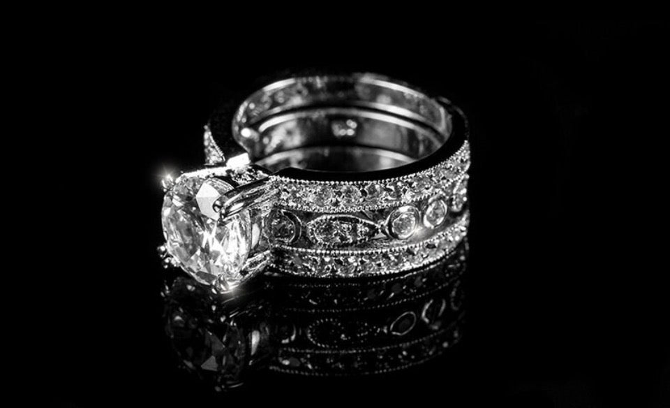 Stunning Womens White Gold Rhodium Plated 3-Row Cubic Zirconia Ring