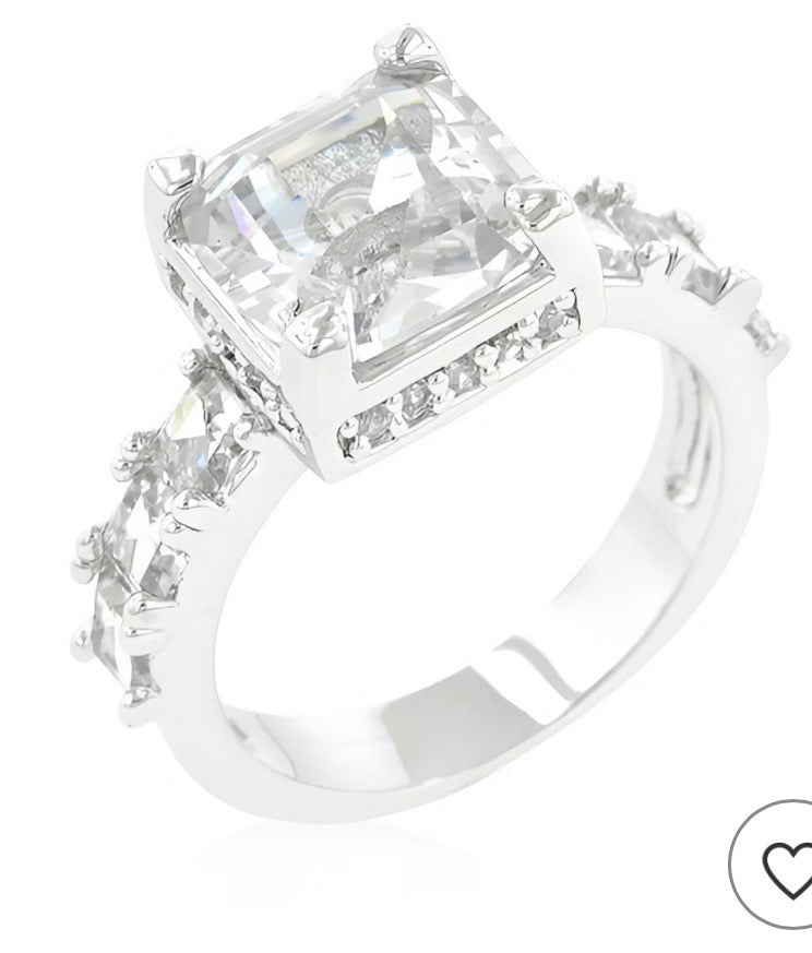 White Gold Rhodium Plated Cubic Zirconia Ring