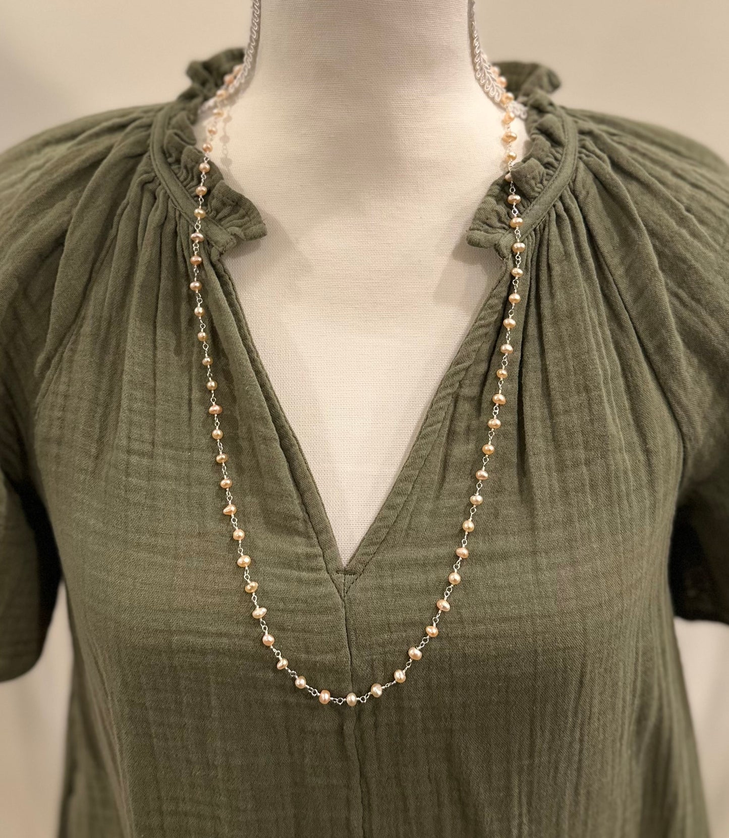 Womens Sterling Silver Plated Cultured Freshwater Pink Pearl Necklace