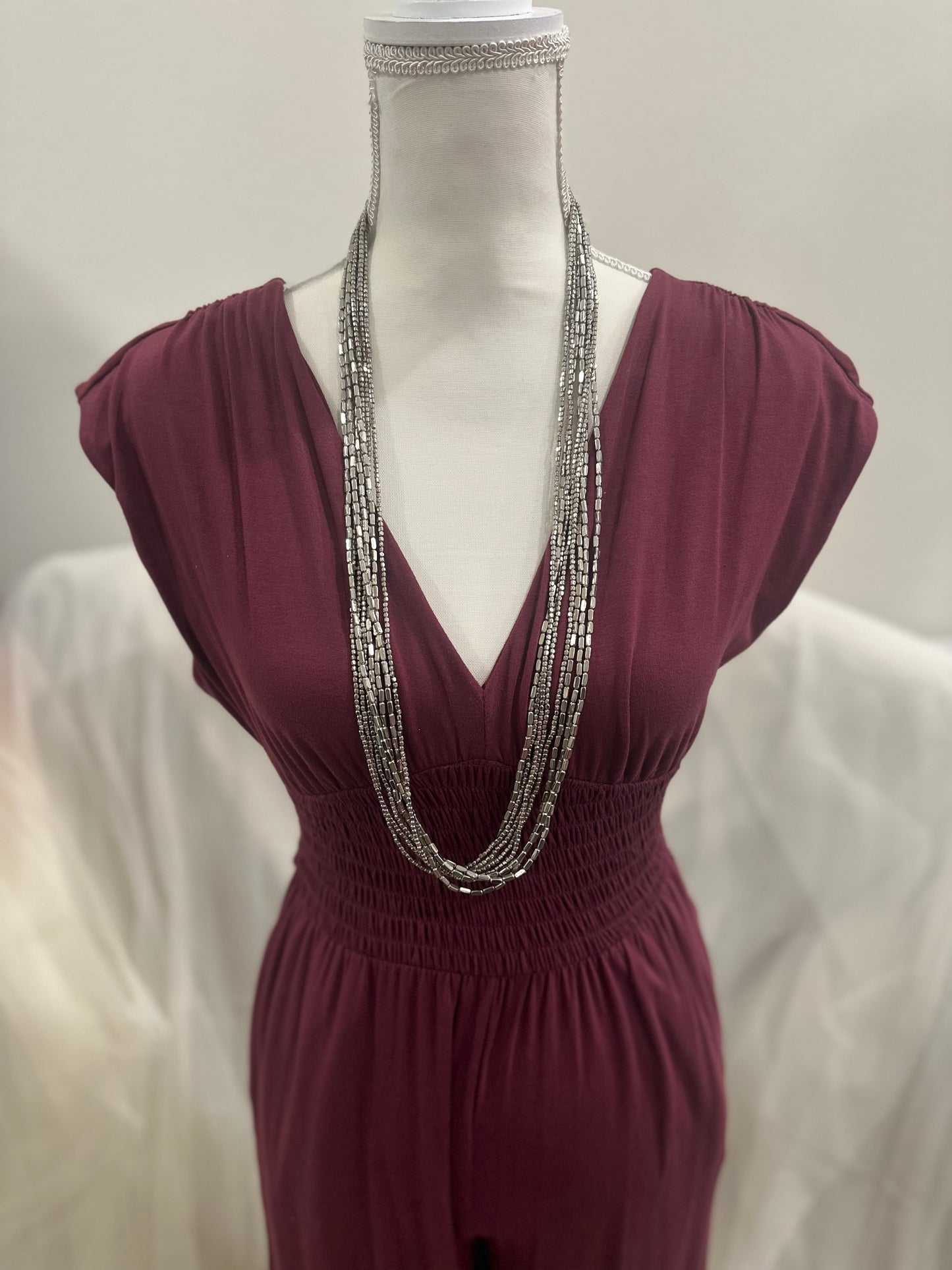 Silver Beaded Long Necklace