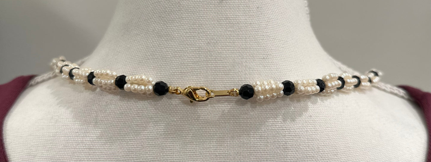 Faux Pearl and Black Bead Necklace