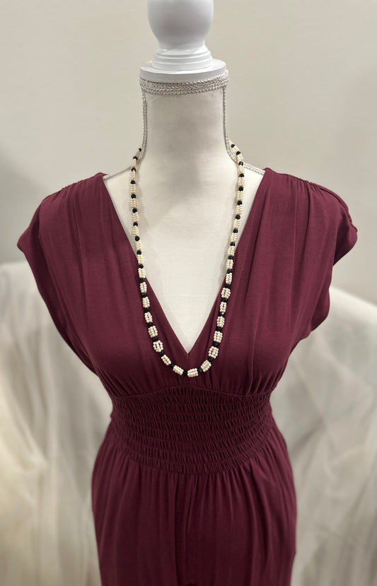 Faux Pearl and Black Bead Necklace