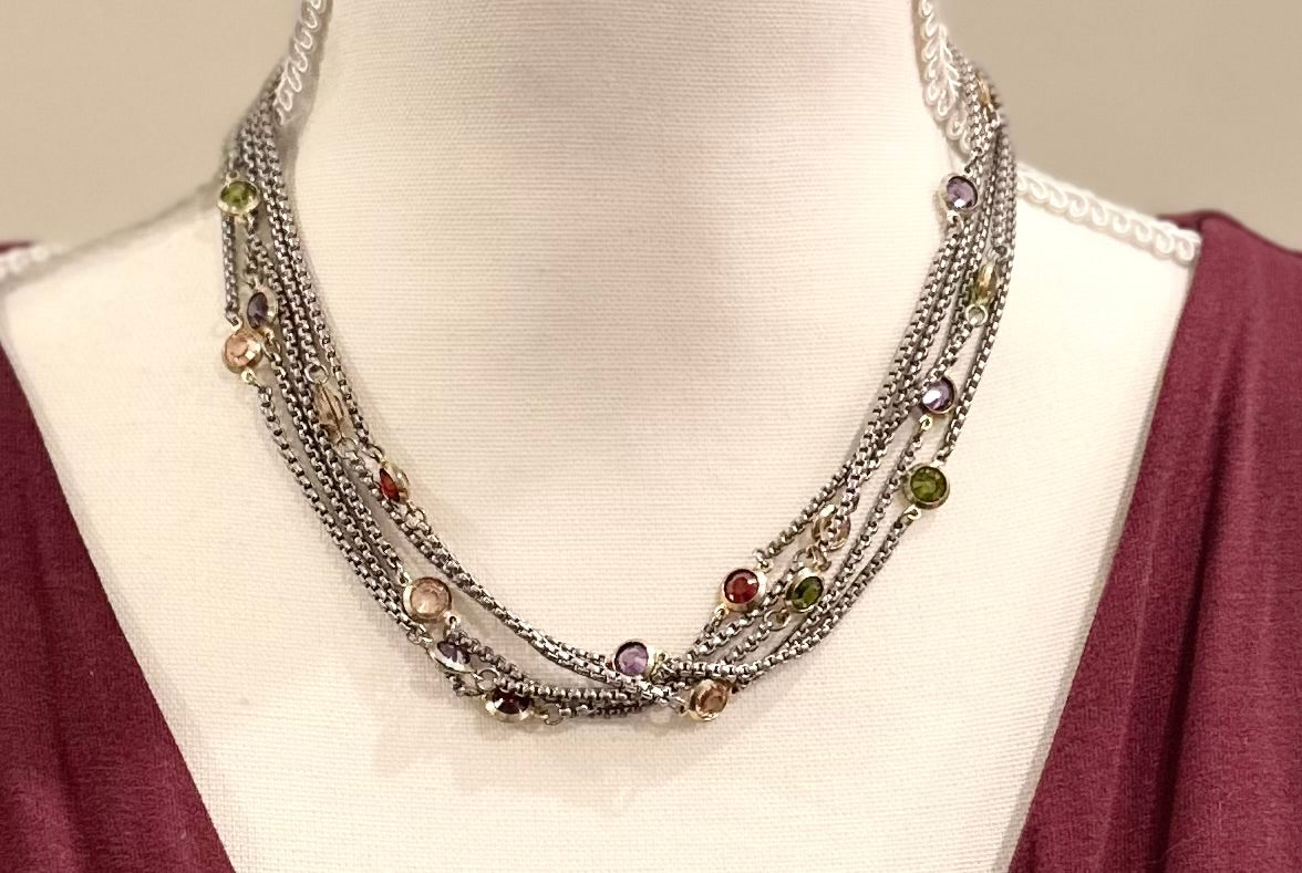 Multi Color CZ Crystal Silver Tone Choker Necklace