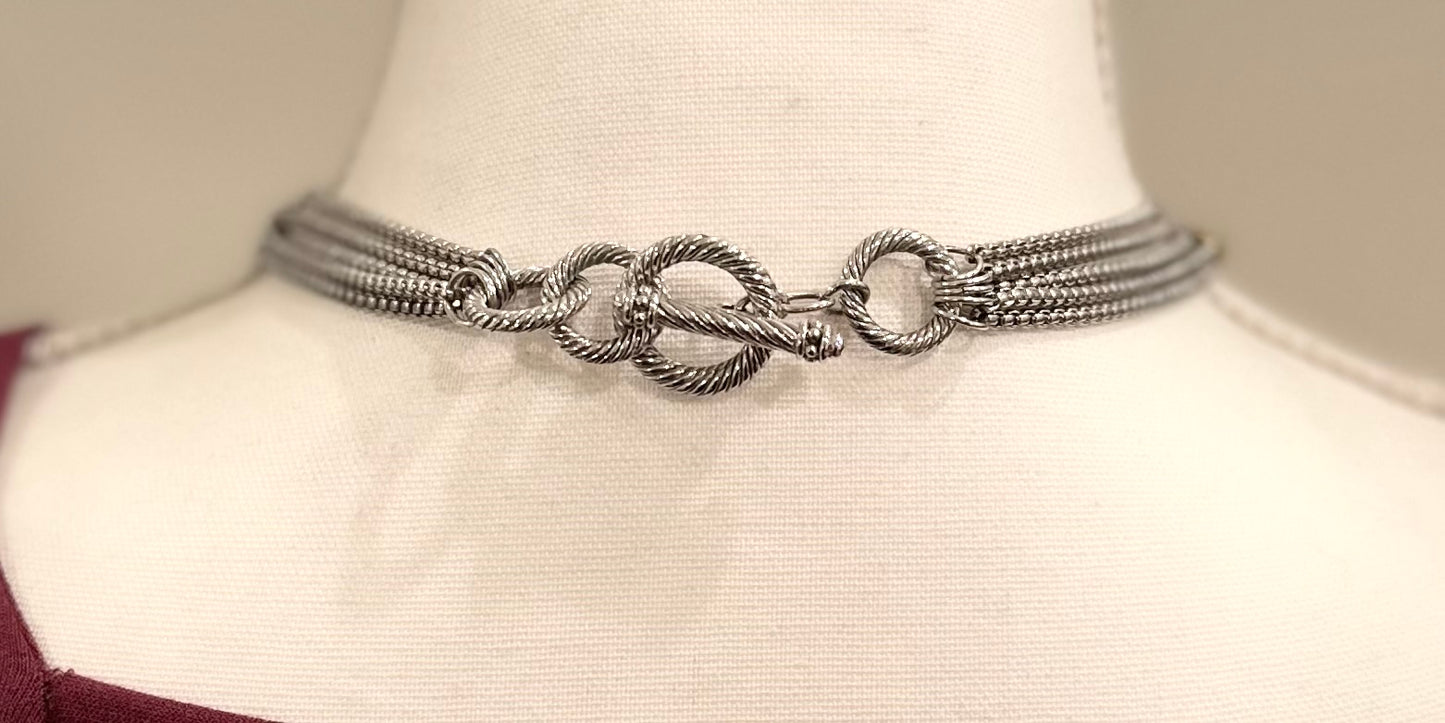Multi Color CZ Crystal Silver Tone Choker Necklace