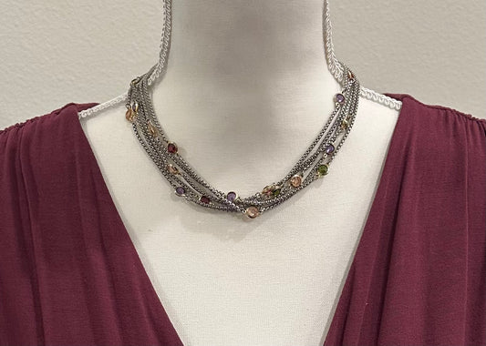 Multi Color CZ Crystal Silver Tone Choker Necklace