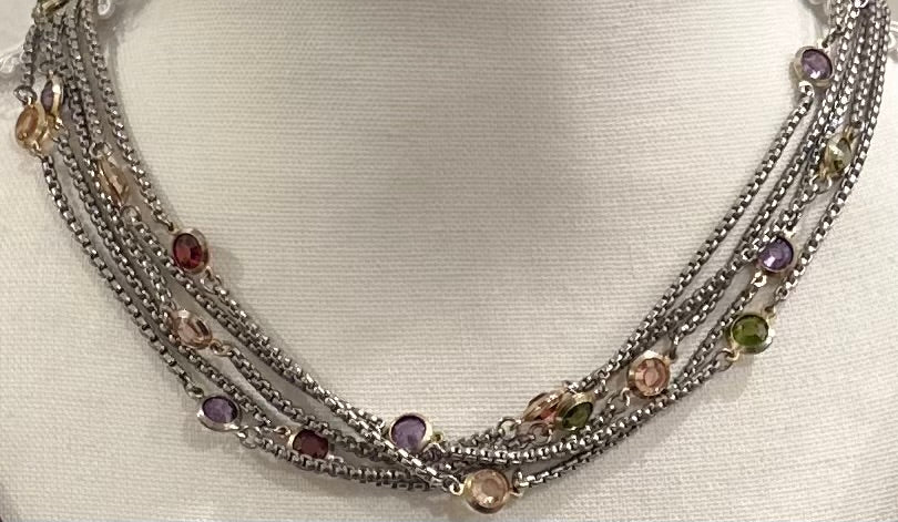 Multi Color CZ Crystal Silver Tone Choker Necklace