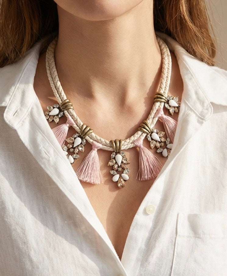 BaubleBar Pink Bib Statement Necklace