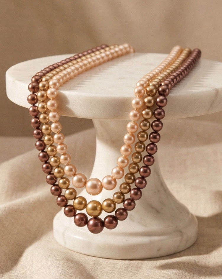 3 Strand Vintage Faux Pearl Necklace