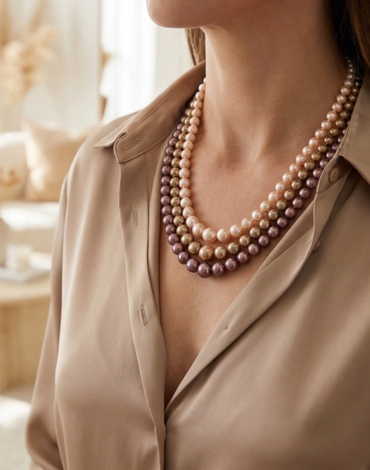 3 Strand Vintage Faux Pearl Necklace