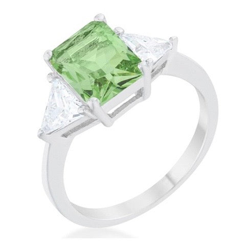 White Gold Rhodium Plated Apple Green Cubic Zirconia