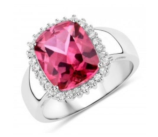Womens Solid Sterling Silver 4.10 CTW Pink Topaz Ring