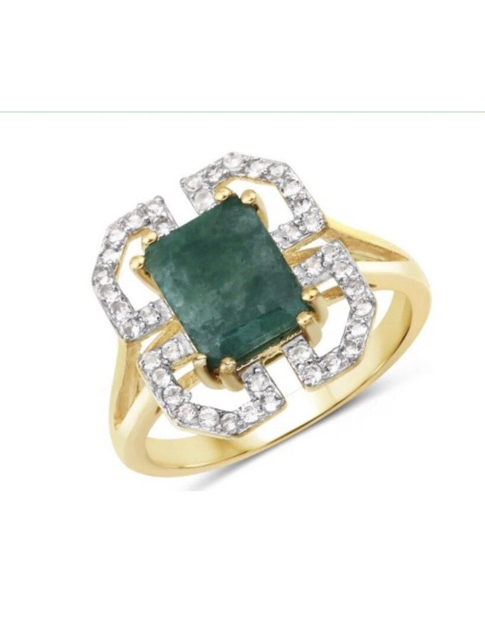 2.55 CARAT DYED EMERALD AND WHITE TOPAZ.925 STERLING SILVER RING