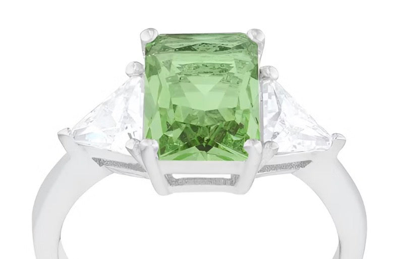 White Gold Rhodium Plated Apple Green Cubic Zirconia