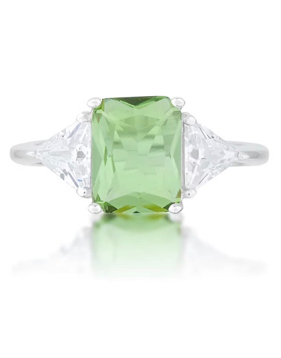 White Gold Rhodium Plated Apple Green Cubic Zirconia