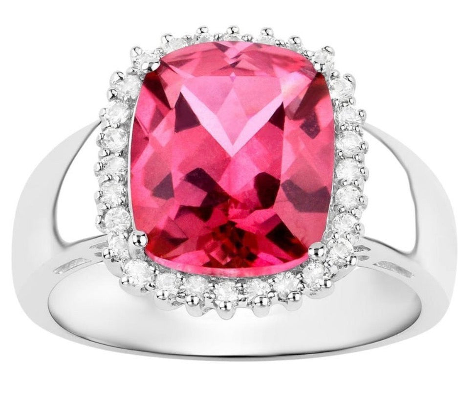 Womens Solid Sterling Silver 4.10 CTW Pink Topaz Ring