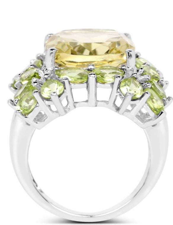 Gold Rhodium Over Sterling Silver Quartz and Peridot Ring