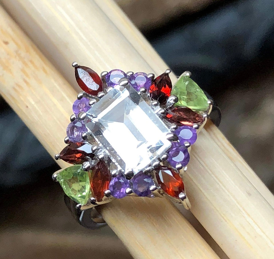 Sterling Silver Amethyst Peridot Garnet Topaz Ring