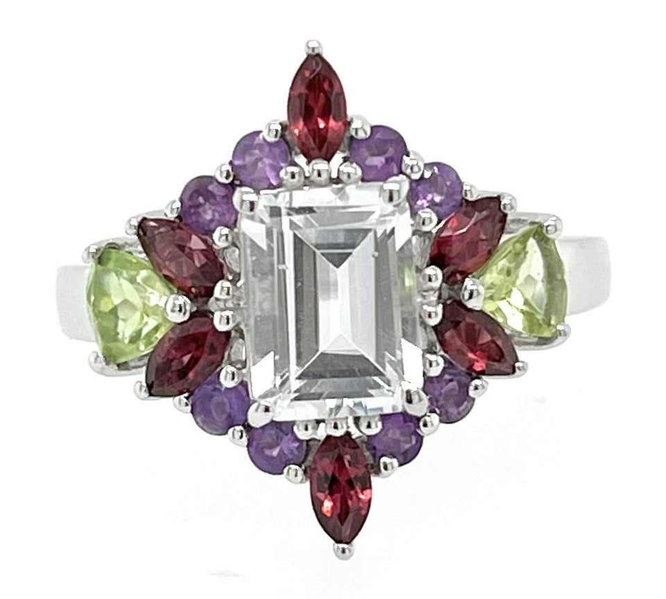 Sterling Silver Amethyst Peridot Garnet Topaz Ring