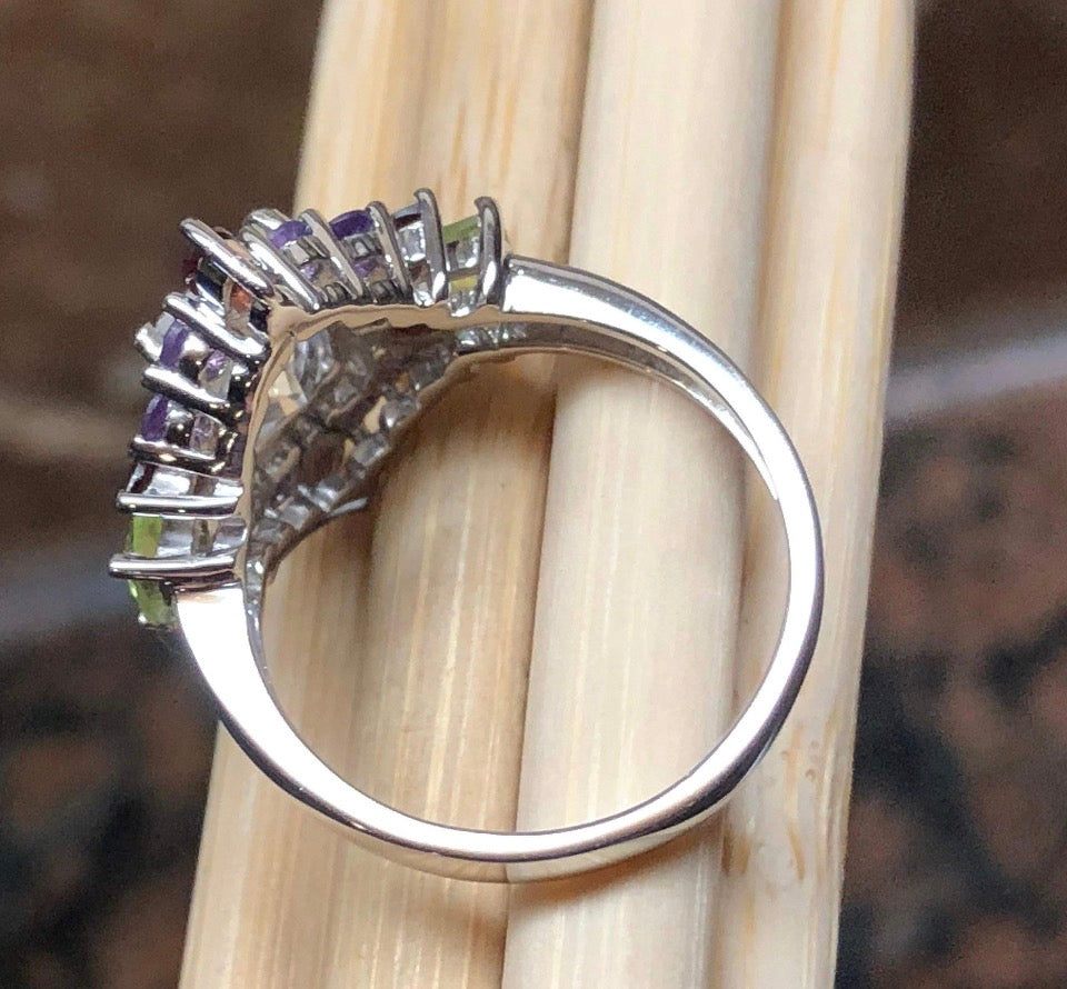 Sterling Silver Amethyst Peridot Garnet Topaz Ring