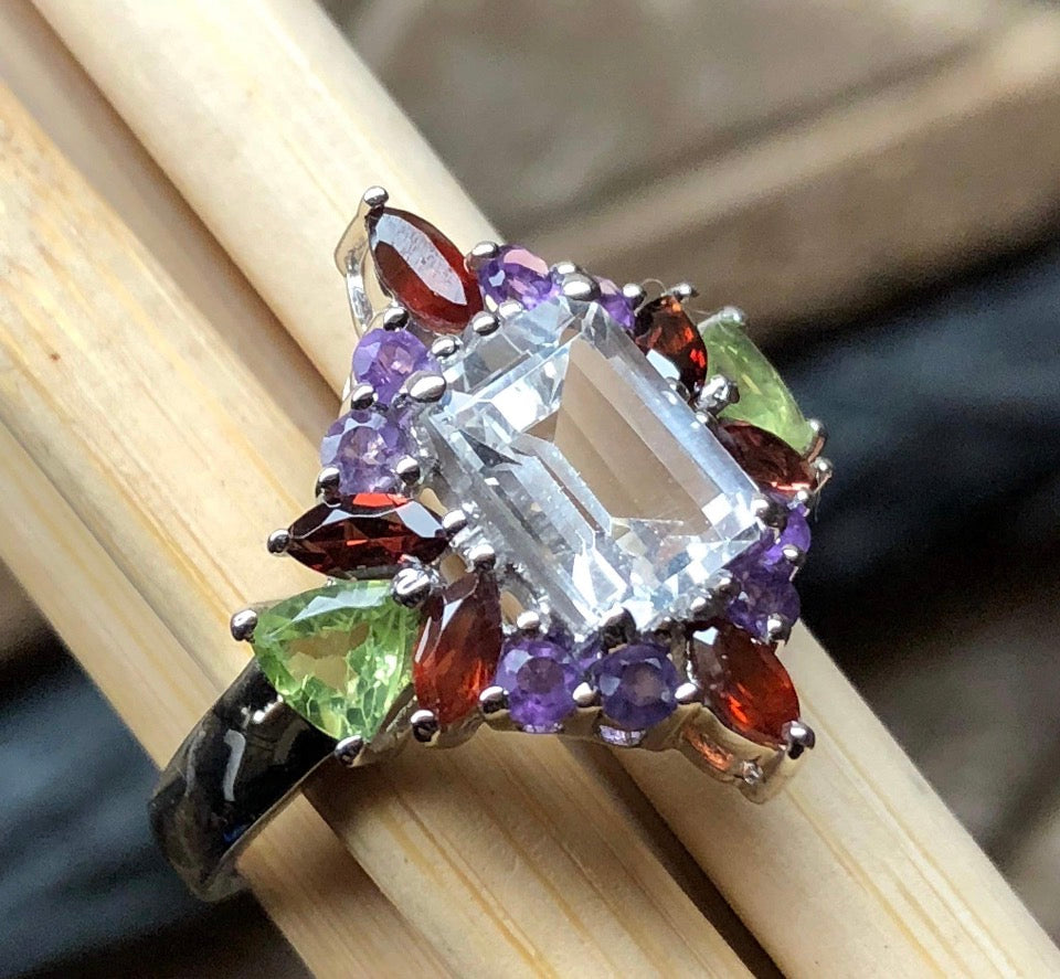 Sterling Silver Amethyst Peridot Garnet Topaz Ring