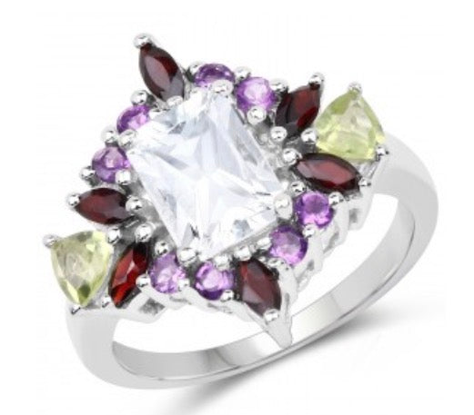Sterling Silver Amethyst Peridot Garnet Topaz Ring