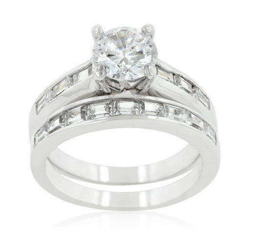 White Gold Rhodium Plated Cubic Zirconia Wedding Ring