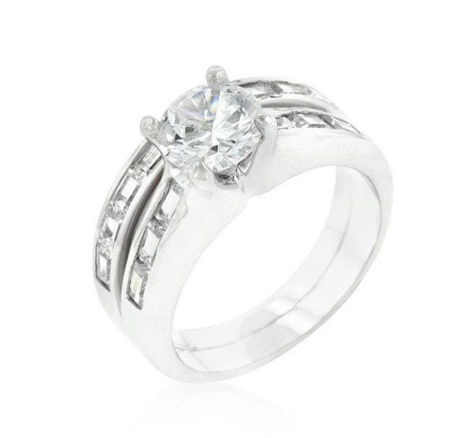 White Gold Rhodium Plated Cubic Zirconia Wedding Ring