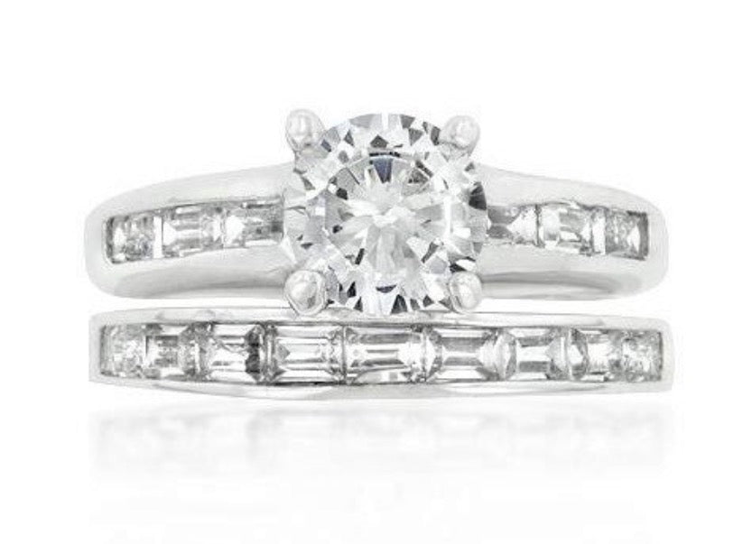 White Gold Rhodium Plated Cubic Zirconia Wedding Ring