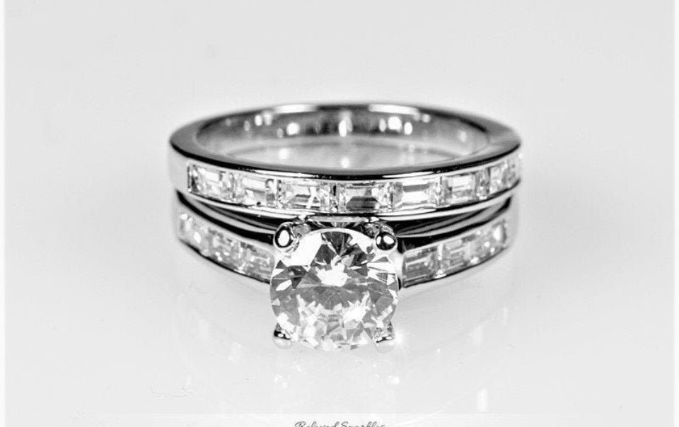 White Gold Rhodium Plated Cubic Zirconia Wedding Ring