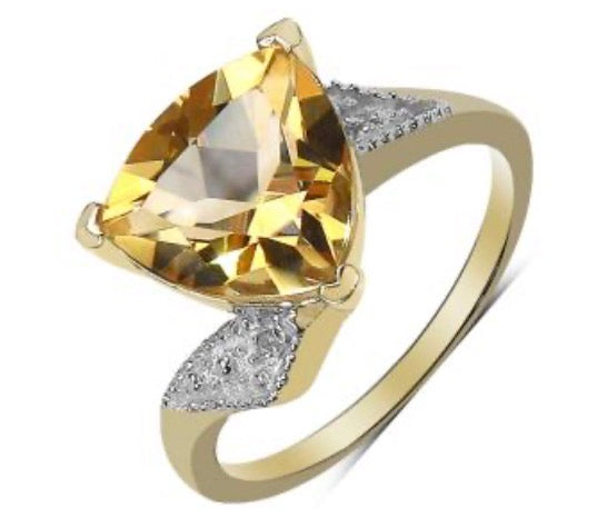 14K Yellow Gold Over Solid Sterling Silver Diamonds and 3.0 CTW Citrine Ring