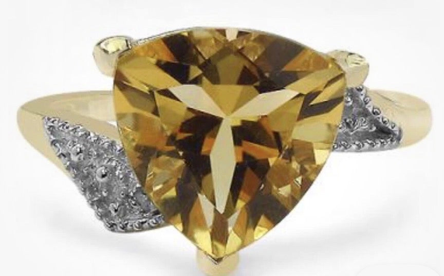 14K Yellow Gold Over Solid Sterling Silver Diamonds and 3.0 CTW Citrine Ring