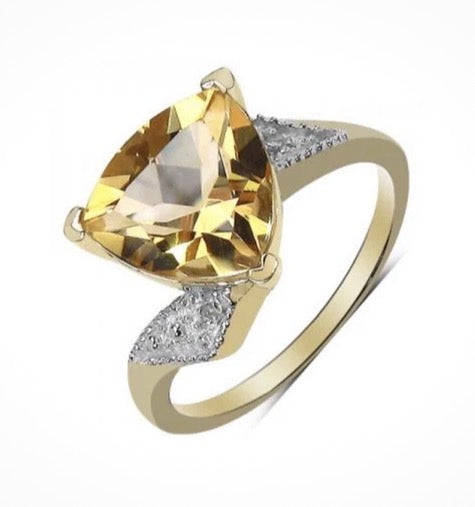 14K Yellow Gold Over Solid Sterling Silver Diamonds and 3.0 CTW Citrine Ring