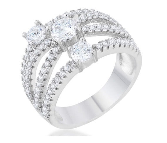 Three Rows CZ Band Ring