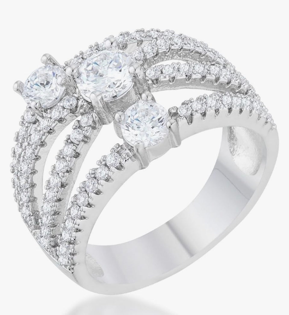 Three Rows CZ Band Ring
