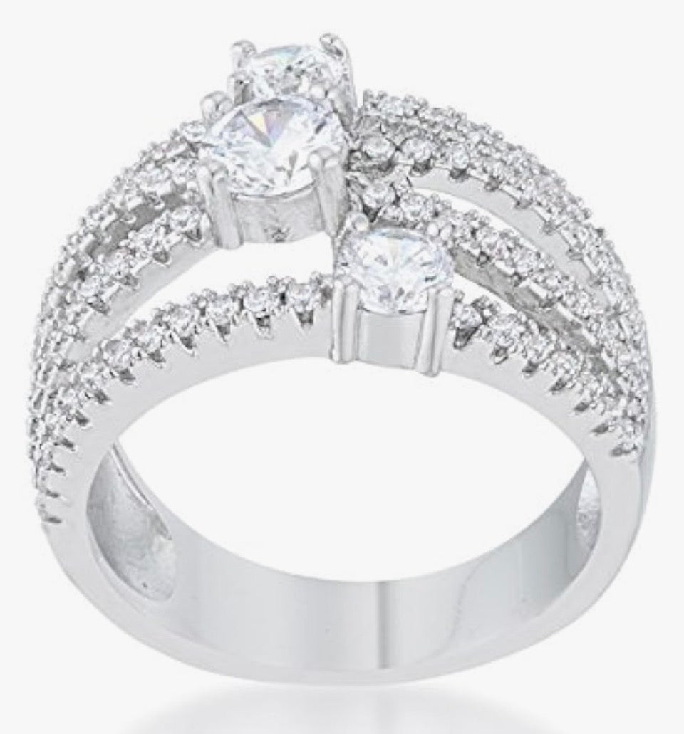 Three Rows CZ Band Ring