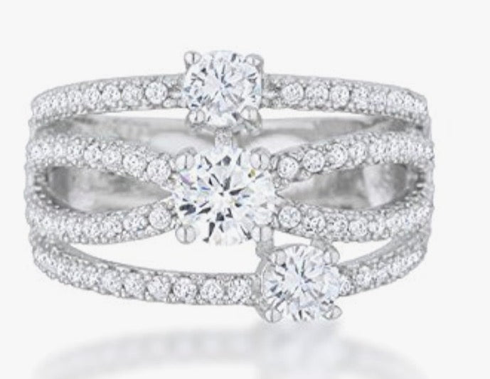 Three Rows CZ Band Ring