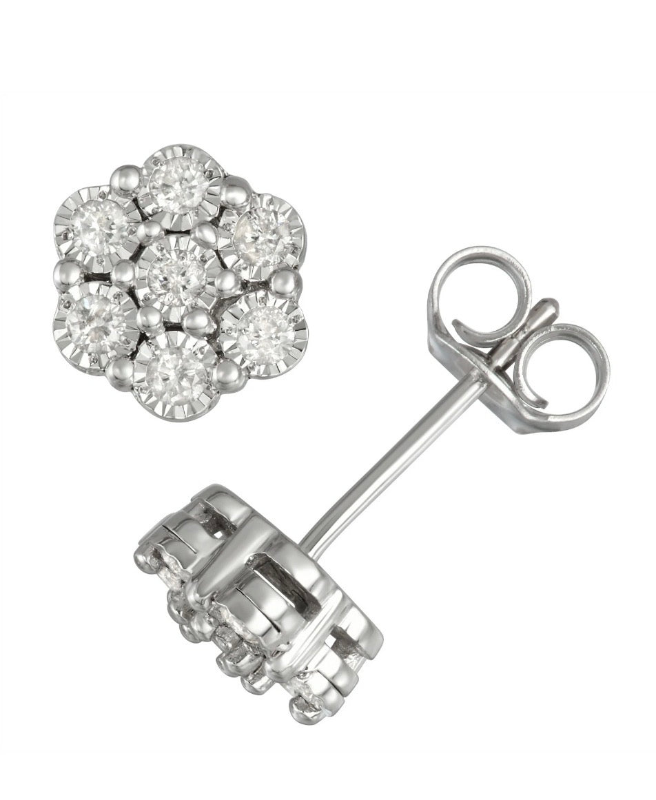 14K White Gold Over Sterling Silver 0.50 CTW Diamond Earrings and Necklace Set