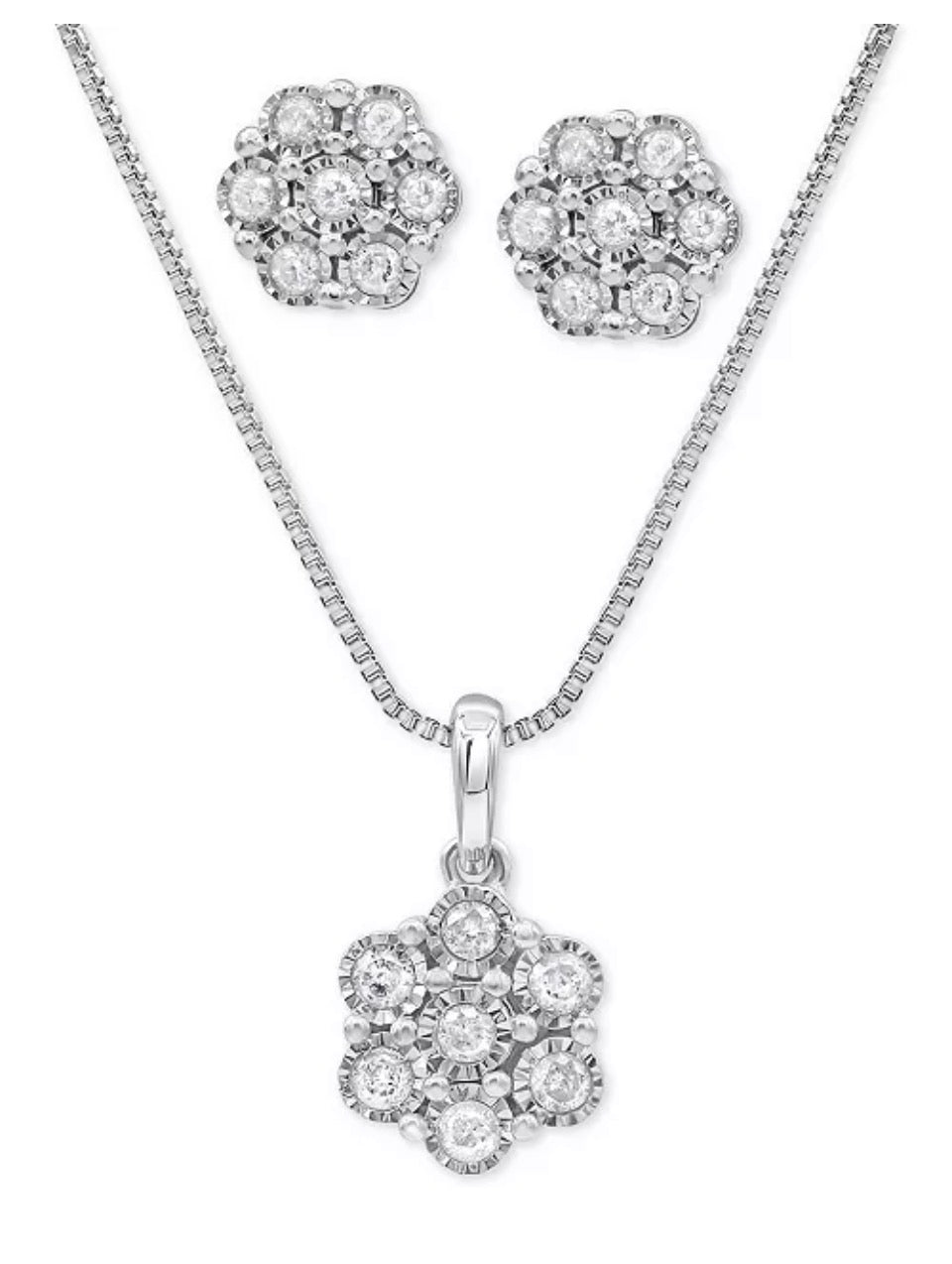 14K White Gold Over Sterling Silver 0.50 CTW Diamond Earrings and Necklace Set