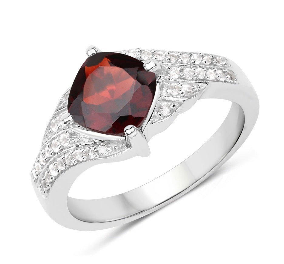 Ladies Sterling Silver Garnet and Topaz Ring