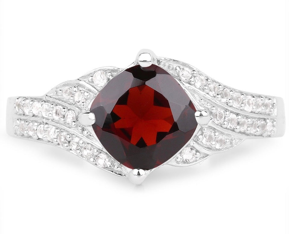 Ladies Sterling Silver Garnet and Topaz Ring