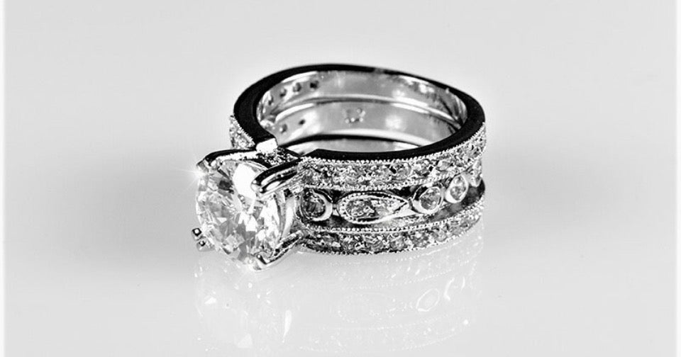 Stunning Womens White Gold Rhodium Plated 3-Row Cubic Zirconia Ring
