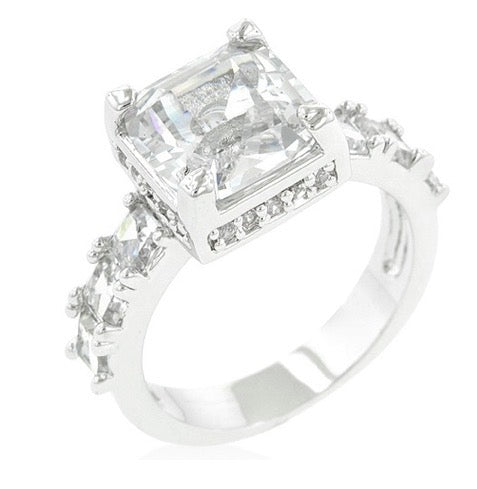 White Gold Rhodium Plated Cubic Zirconia Ring