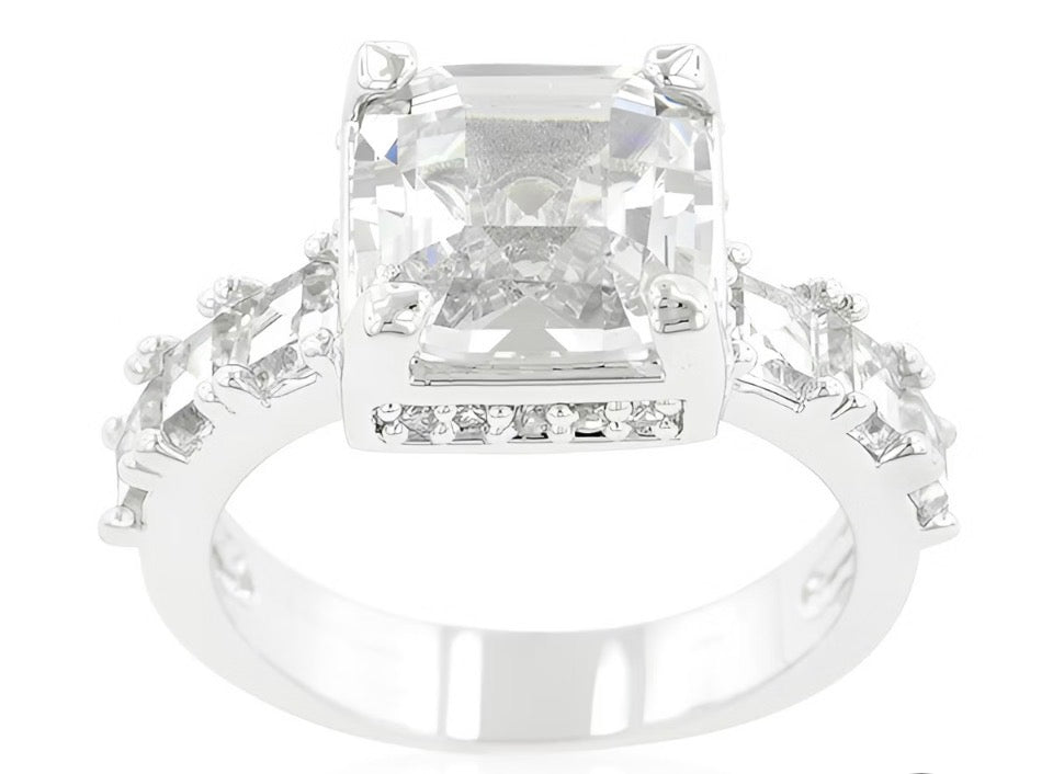 White Gold Rhodium Plated Cubic Zirconia Ring