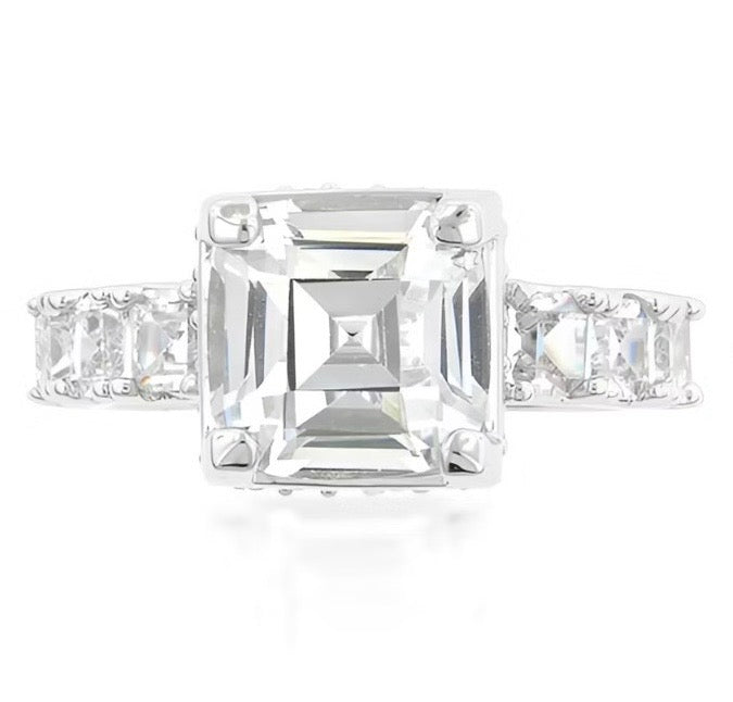 White Gold Rhodium Plated Cubic Zirconia Ring