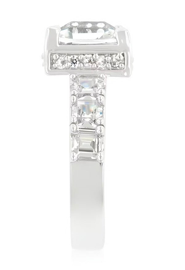 White Gold Rhodium Plated Cubic Zirconia Ring